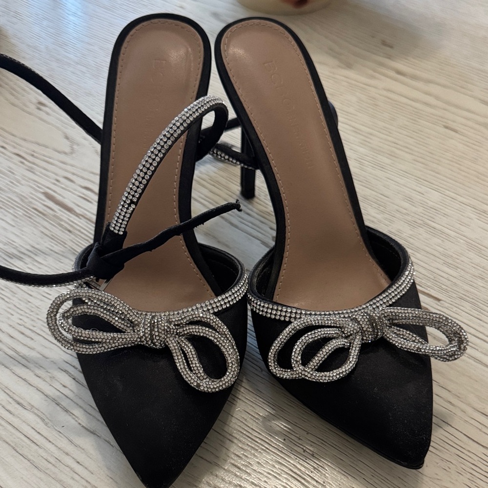 BCBG Black Heels with Silver Embellished Bow